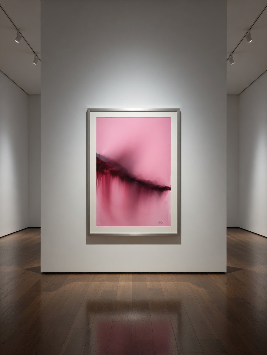 Pink artwork in an exhibition setting